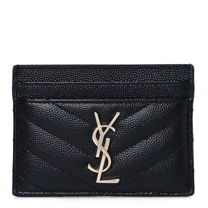 Saint Laurent Grain De Poudre Matelasse Chevron Monogram Credit Card Case Black 2 of 9