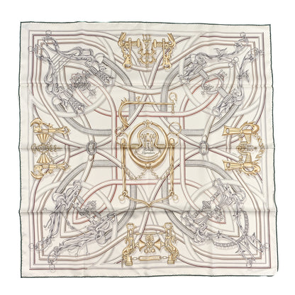 Hermes Silk Harnais Legendaire Scarf 90 White Gris Perle Rouge H 1 of 3