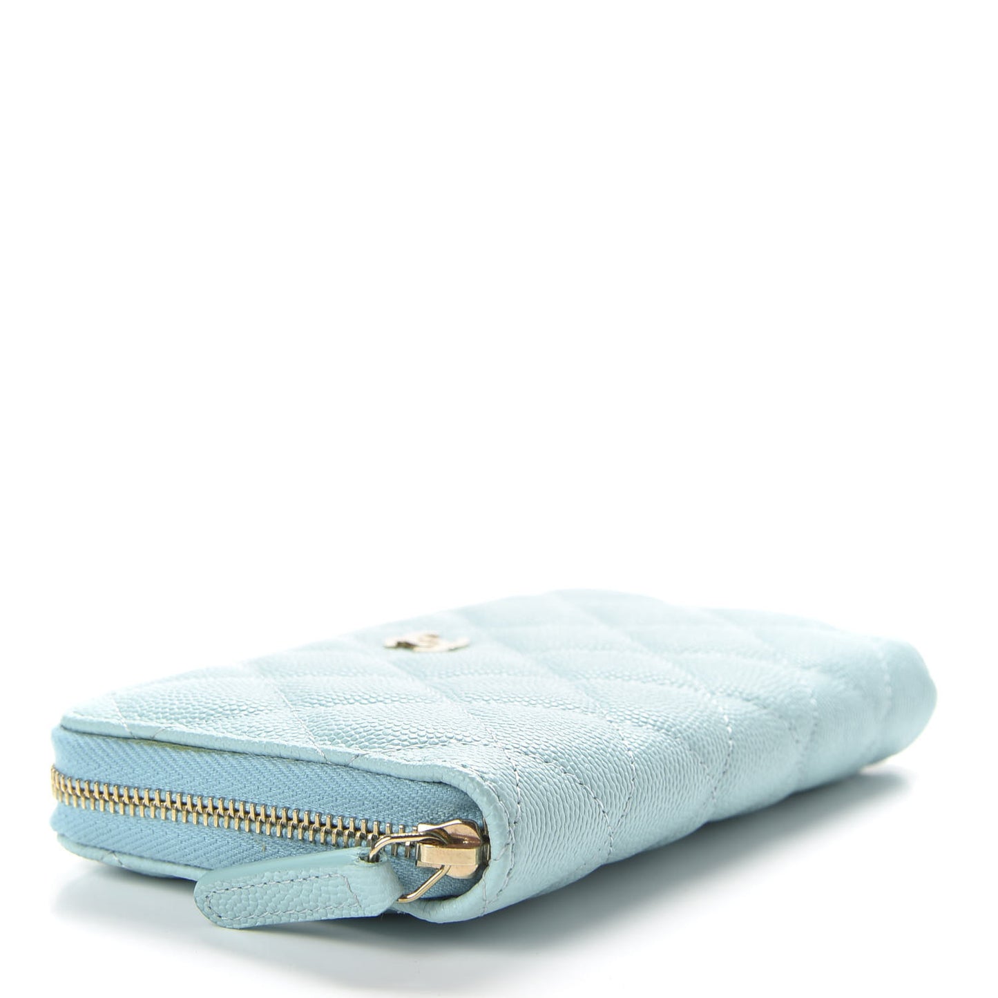 Caviar Quilted Medium Zip Around Wallet Light Blue