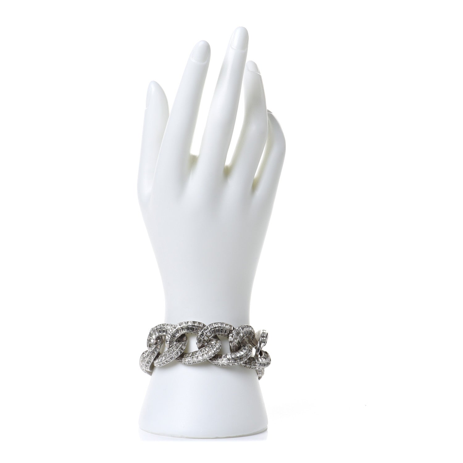 Chanel Baguette Crystal Chain Link CC Bracelet Silver 2 of 5