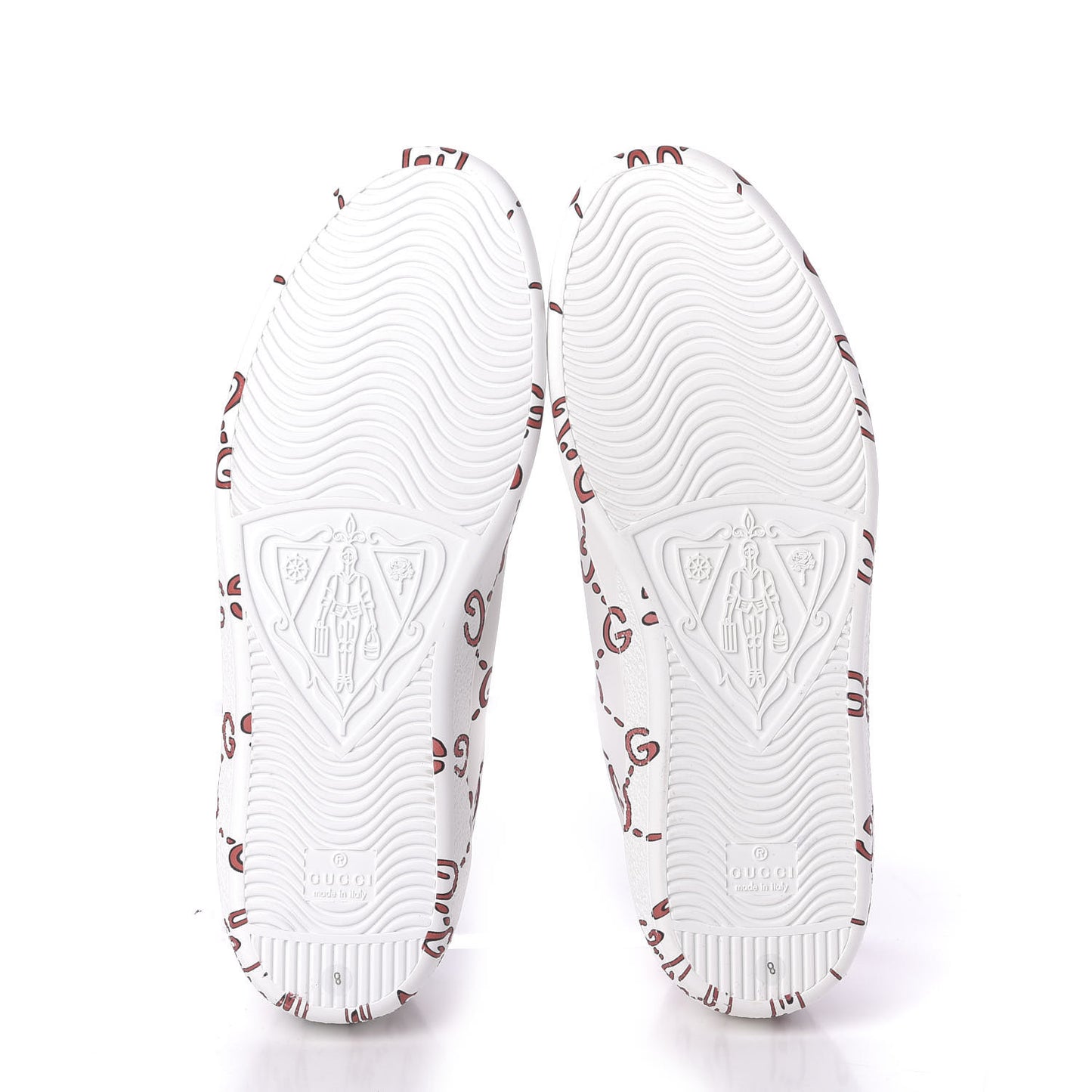 Calfskin GucciGhost Print Mens Ace Sneakers 8 White Hibiscus Red