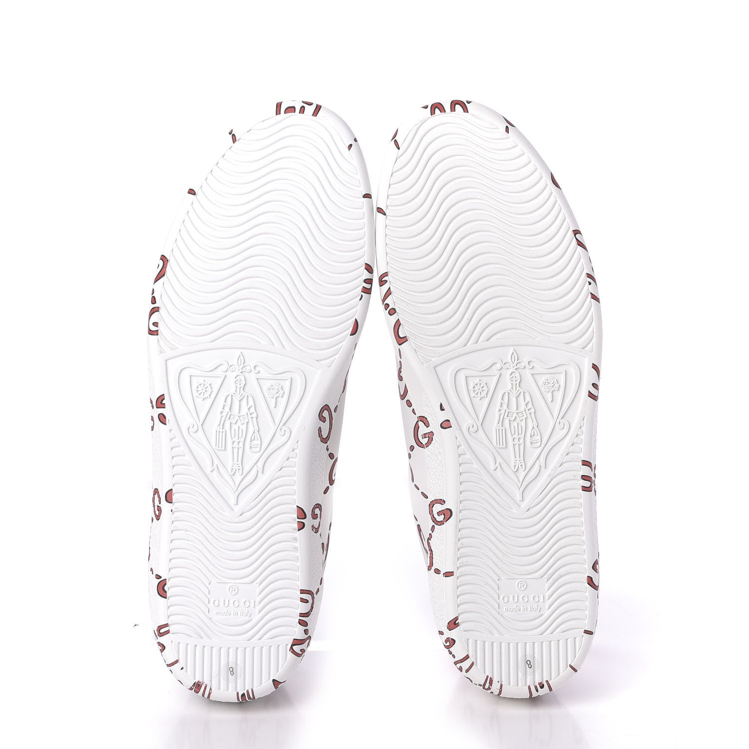 Gucci Calfskin GucciGhost Print Mens Ace Sneakers 8 White Hibiscus Red 6 of 11
