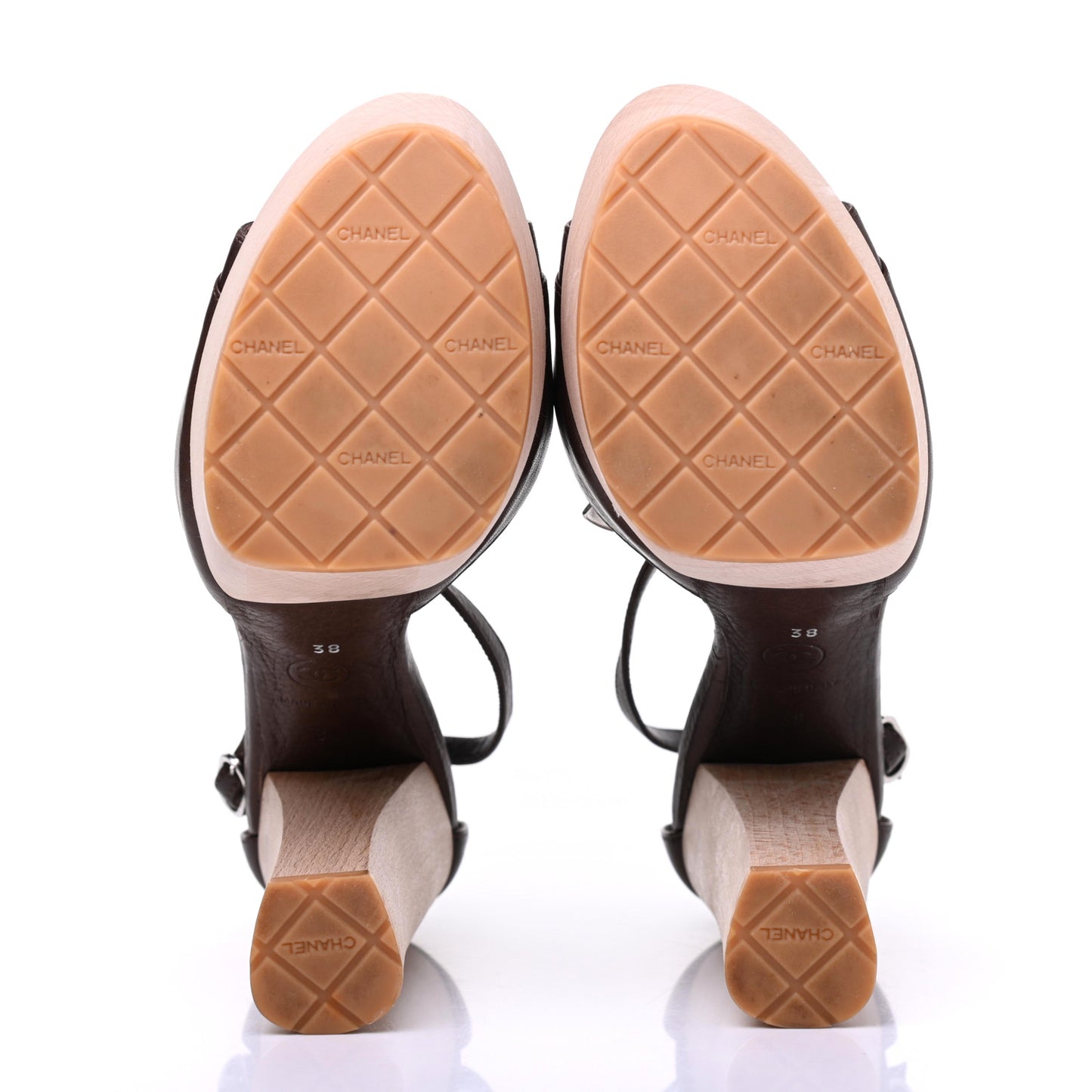 Calfskin Wooden CC Sandals 38 Dark Brown