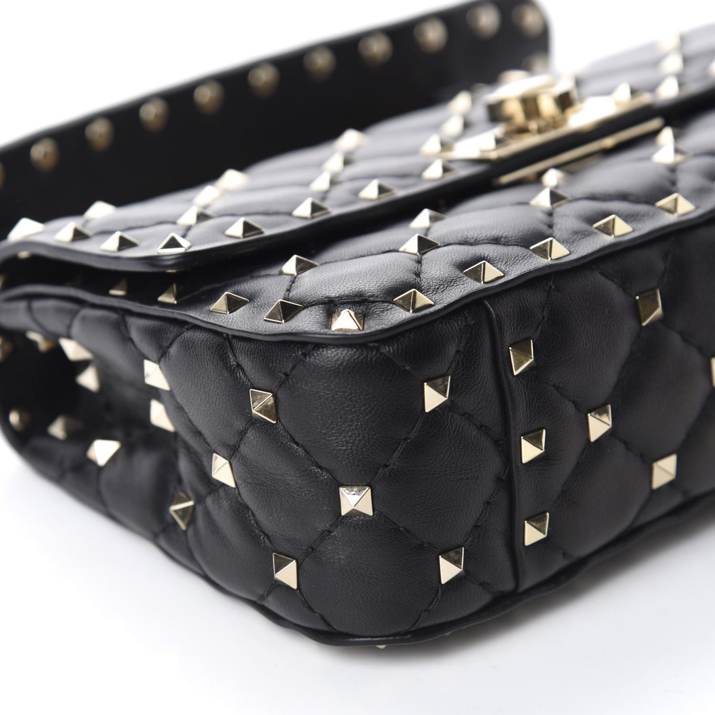 Lambskin Small Rockstud Spike Shoulder Bag Black