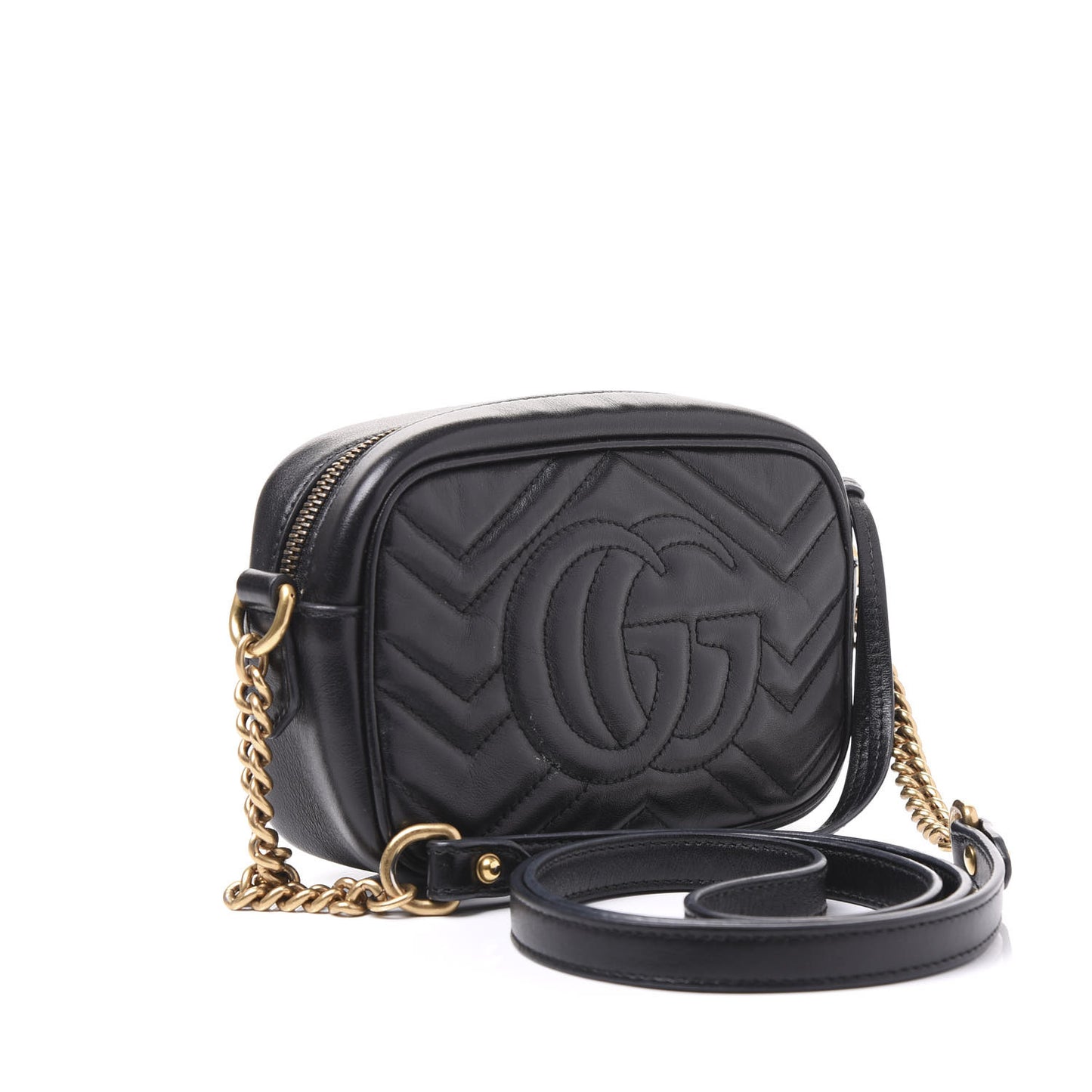 Calfskin Matelasse Mini GG Marmont Chain Shoulder Bag Black