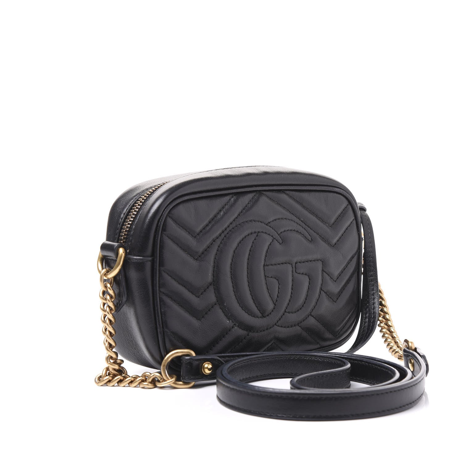 Gucci Calfskin Matelasse Mini GG Marmont Chain Shoulder Bag Black 2 of 13