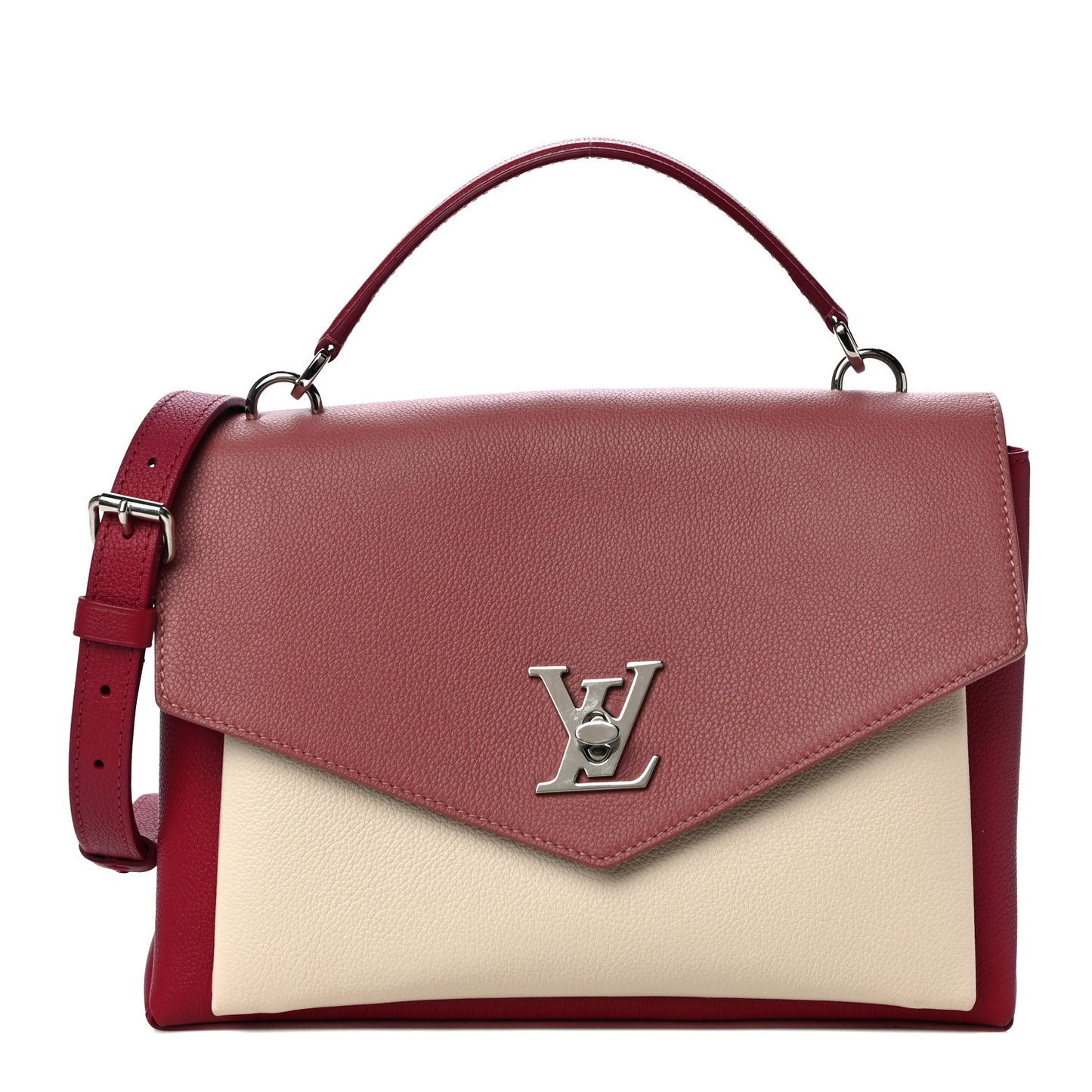 Soft Calfskin My Lockme Top Handle Rose Boudoir Lie de Vin Creme