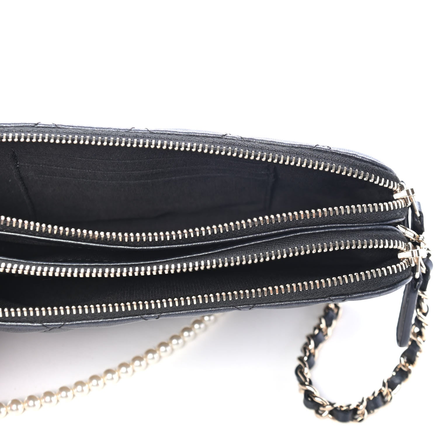 Chanel Iridescent Lambskin Quilted Pearl Clutch With Chain Black 4 of 4