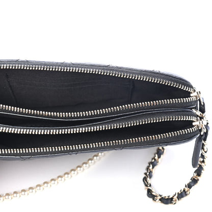 Chanel Iridescent Lambskin Quilted Pearl Clutch With Chain Black 4 of 4