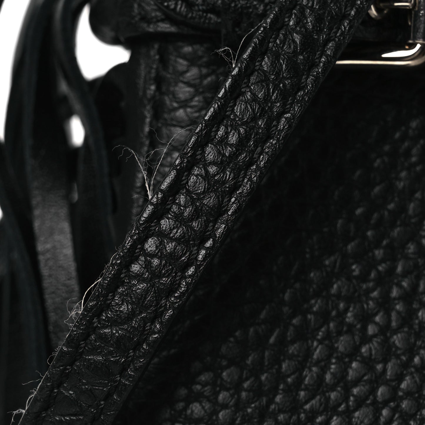 Grainy Calfskin Studded Fringe Baby Banner Tote Black