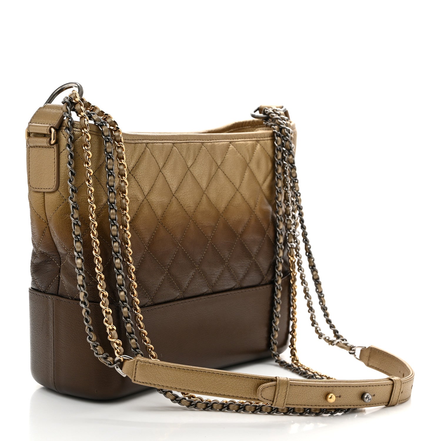 Chanel Metallic Goatskin Quilted Medium Gabrielle Hobo Dark Gold Bronze 3 of 10