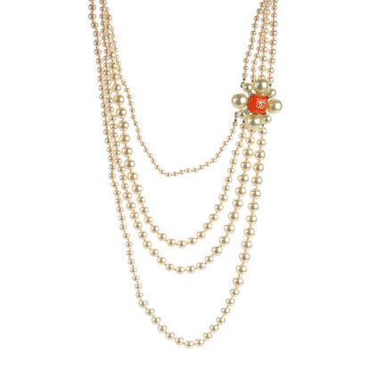 Chanel Pearl Crystal Gripoix CC Multi Strand Necklace Orange Gold 1 of 6