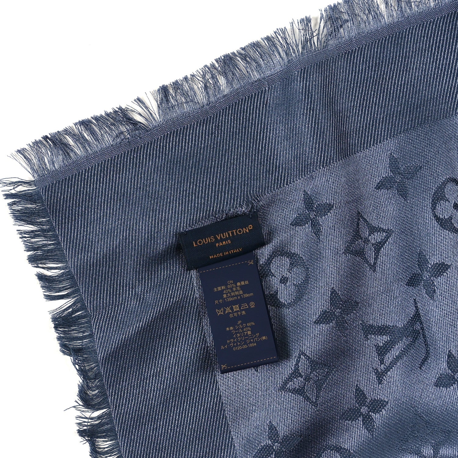 Louis Vuitton Monogram Silk Wool Shine Shawl Night Blue 4 of 6