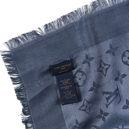 Louis Vuitton Monogram Silk Wool Shine Shawl Night Blue 4 of 6
