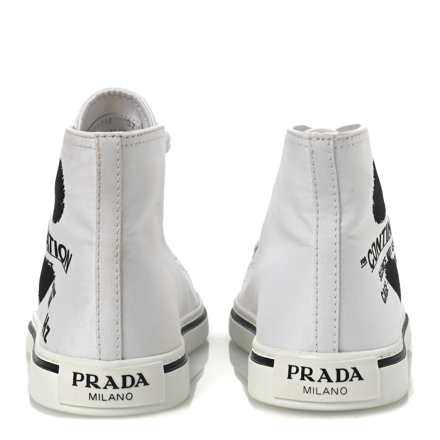 Prada Canvas Polka Dot Point Toe High Top Sneakers 37 White Black 6 of 11
