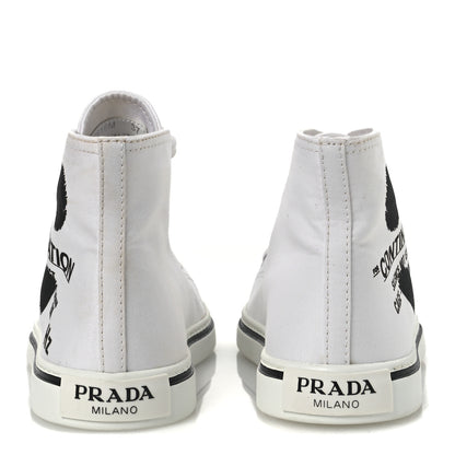 Prada Canvas Polka Dot Point Toe High Top Sneakers 37 White Black 6 of 11