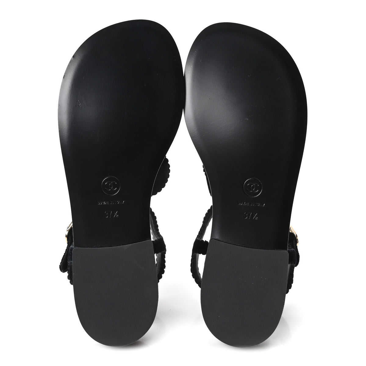 Velvet Pearl Camellia Thong Sandals 37.5 Black