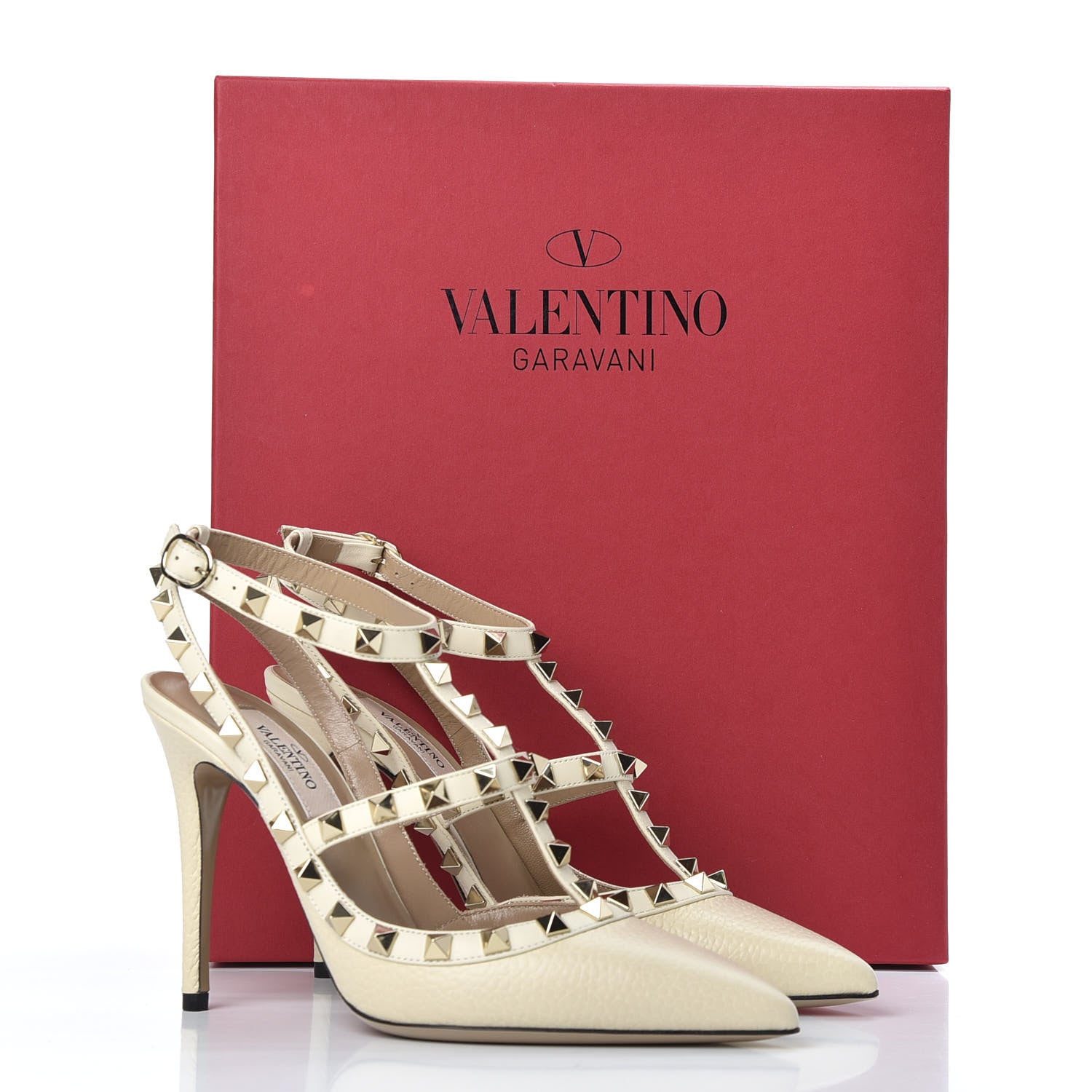 Valentino Garavani Pebbled Calfskin Rockstud Ankle Strap Pumps 36 Ivory 11 of 11