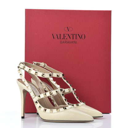Valentino Garavani Pebbled Calfskin Rockstud Ankle Strap Pumps 36 Ivory 11 of 11