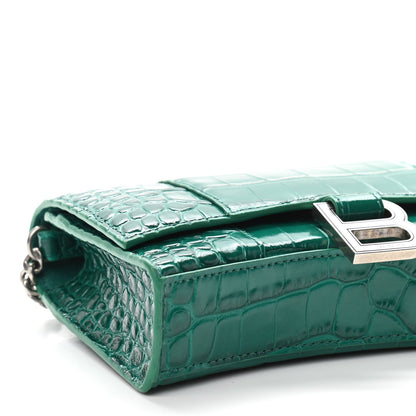 Balenciaga Shiny Calfskin Crocodile Embossed Hourglass Chain Bag Green 8 of 9