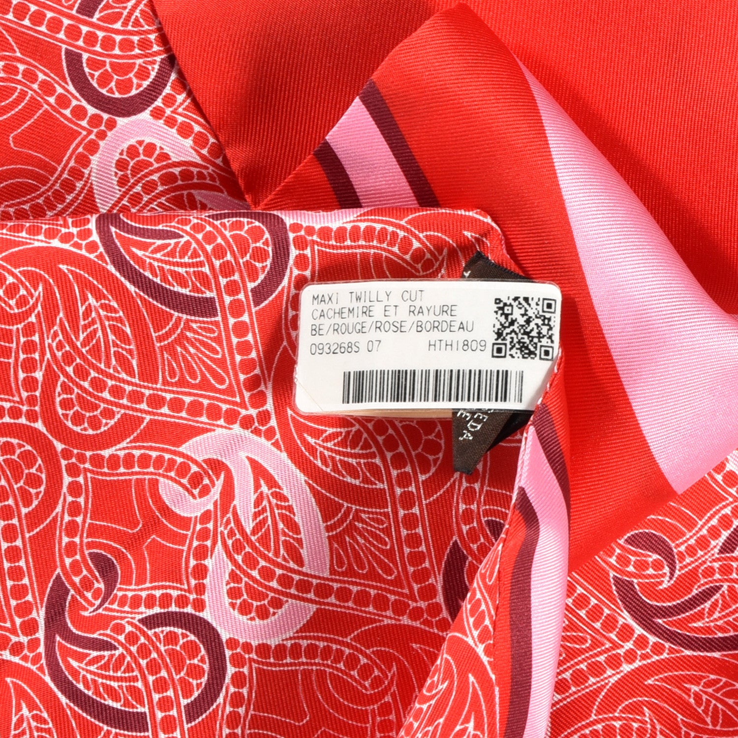 Hermes Silk Cachemire Et Rayure Maxi Twilly Cut Rouge Rose Bordeaux 4 of 4
