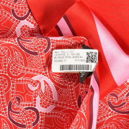 Hermes Silk Cachemire Et Rayure Maxi Twilly Cut Rouge Rose Bordeaux 4 of 4