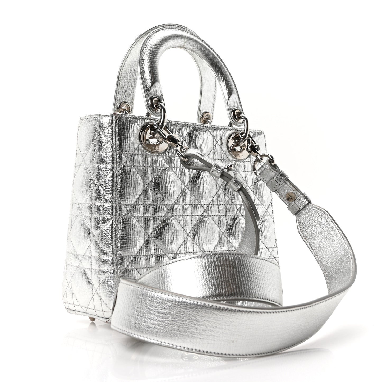 Metallic Grained Calfskin Cannage Small Lucky Badges My Lady Dior Silver
