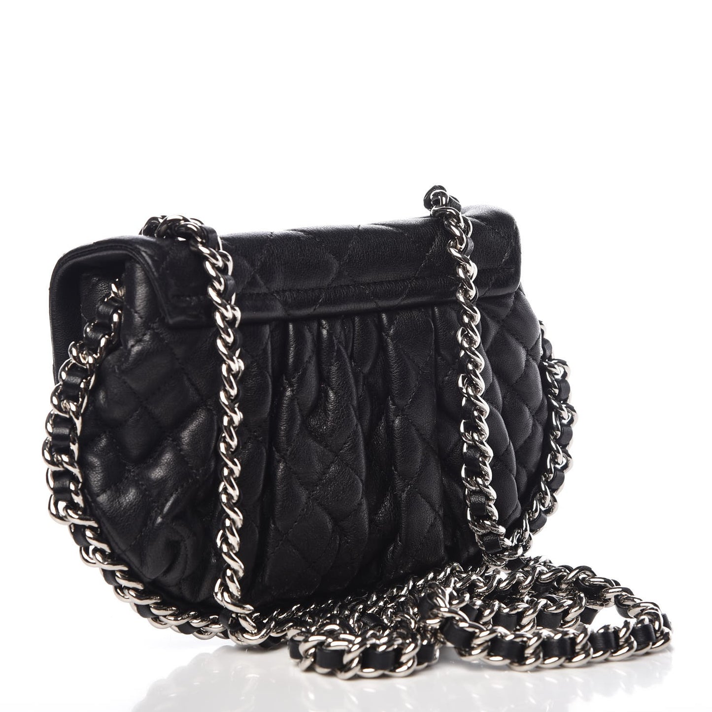 Washed Lambskin Quilted Mini Chain Around Flap Black