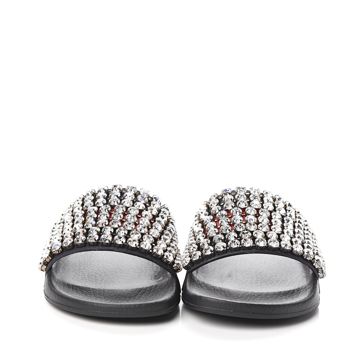 Calfskin Crystal Embellished Web Slide Sandals 37 Blue Red