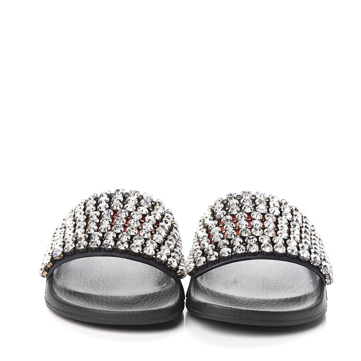 Gucci Calfskin Crystal Embellished Web Slide Sandals 37 Blue Red 2 of 8