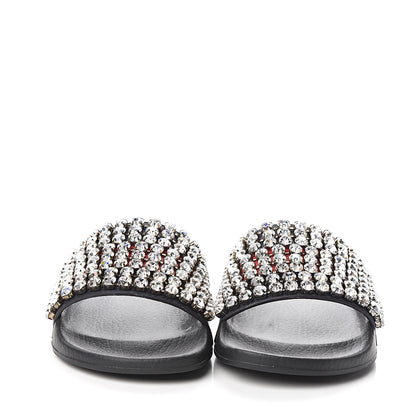 Gucci Calfskin Crystal Embellished Web Slide Sandals 37 Blue Red 2 of 8