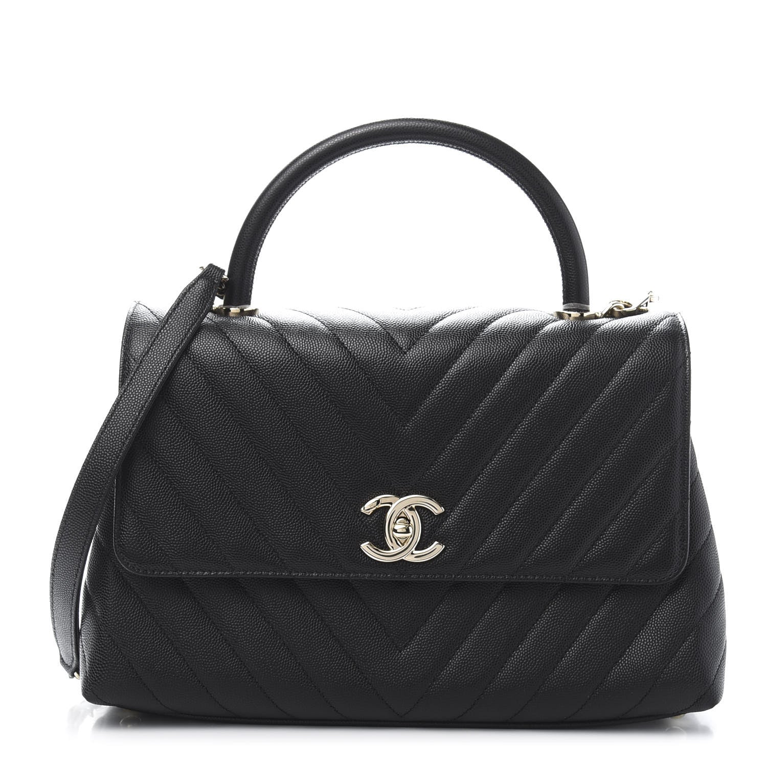 Chanel Caviar Chevron Quilted Small Coco Handle Flap Black 1 of 11