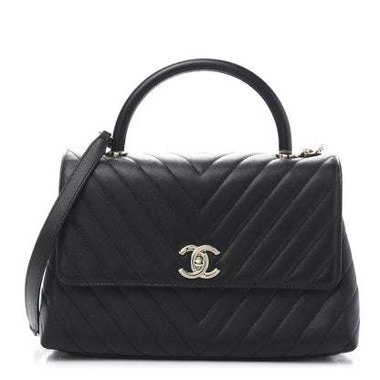 Chanel Caviar Chevron Quilted Small Coco Handle Flap Black 1 of 11