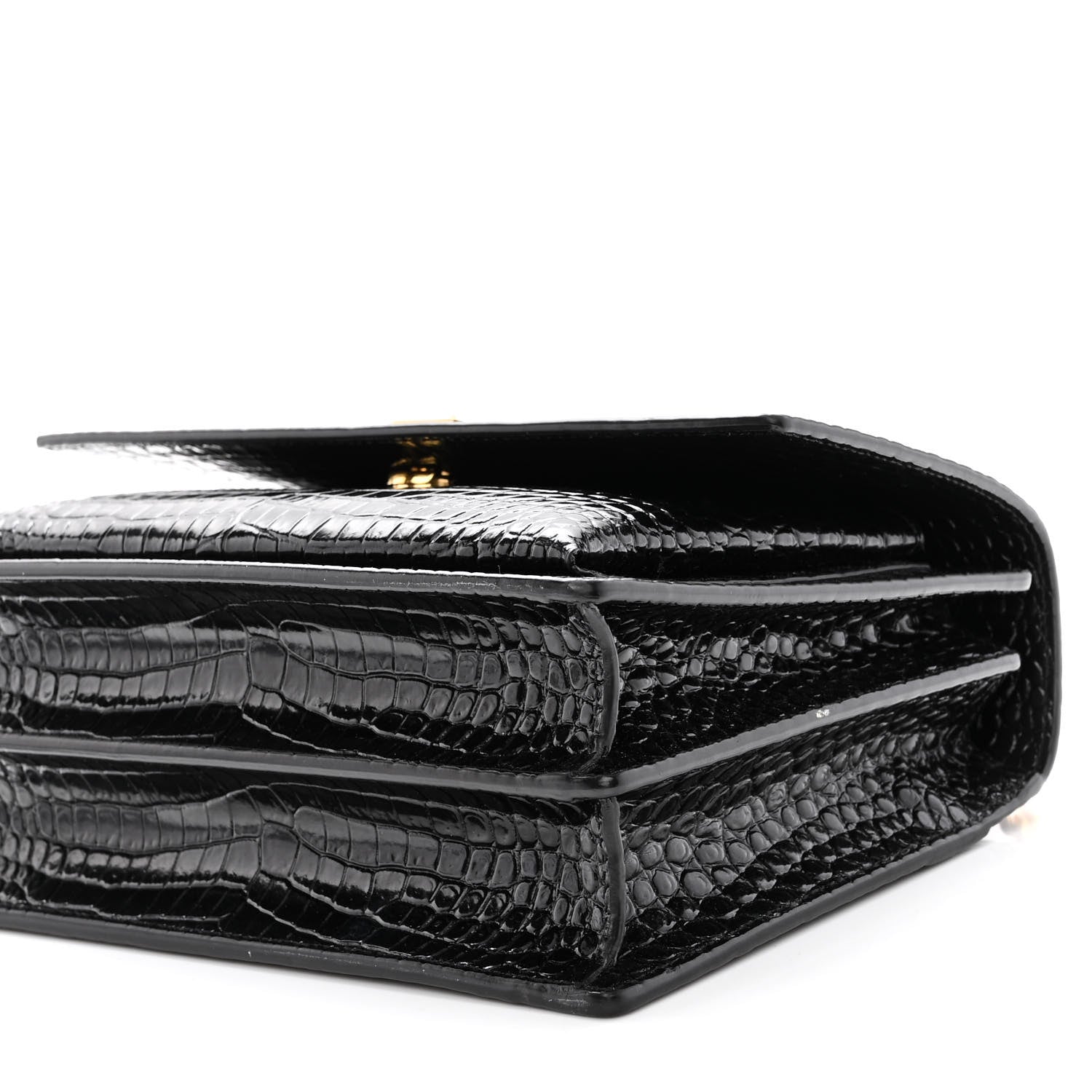 Saint Laurent Calfskin Crocodile Embossed Medium Monogram Sunset Black 9 of 10