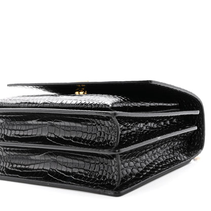 Saint Laurent Calfskin Crocodile Embossed Medium Monogram Sunset Black 9 of 10