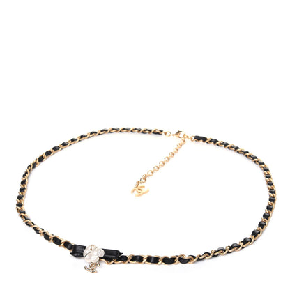 Chanel Calfskin Crystal Chain Camellia Belt 90 Black Gold 5 of 6