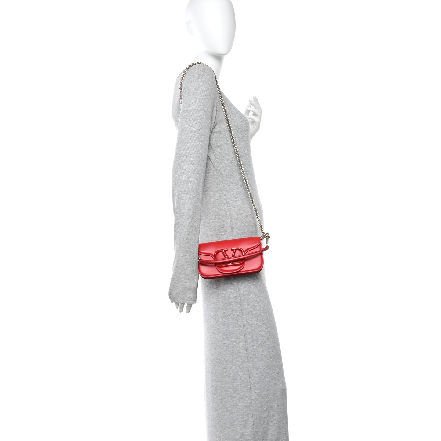 Calfskin Enamel Vlogo Small Loco Shoulder Bag Rouge Pur