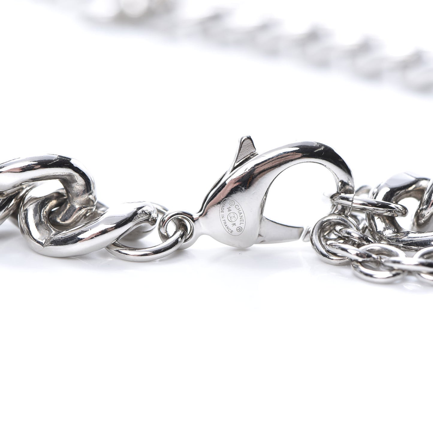 Resin CC Oversized Padlock Chain Necklace Silver Pearly White