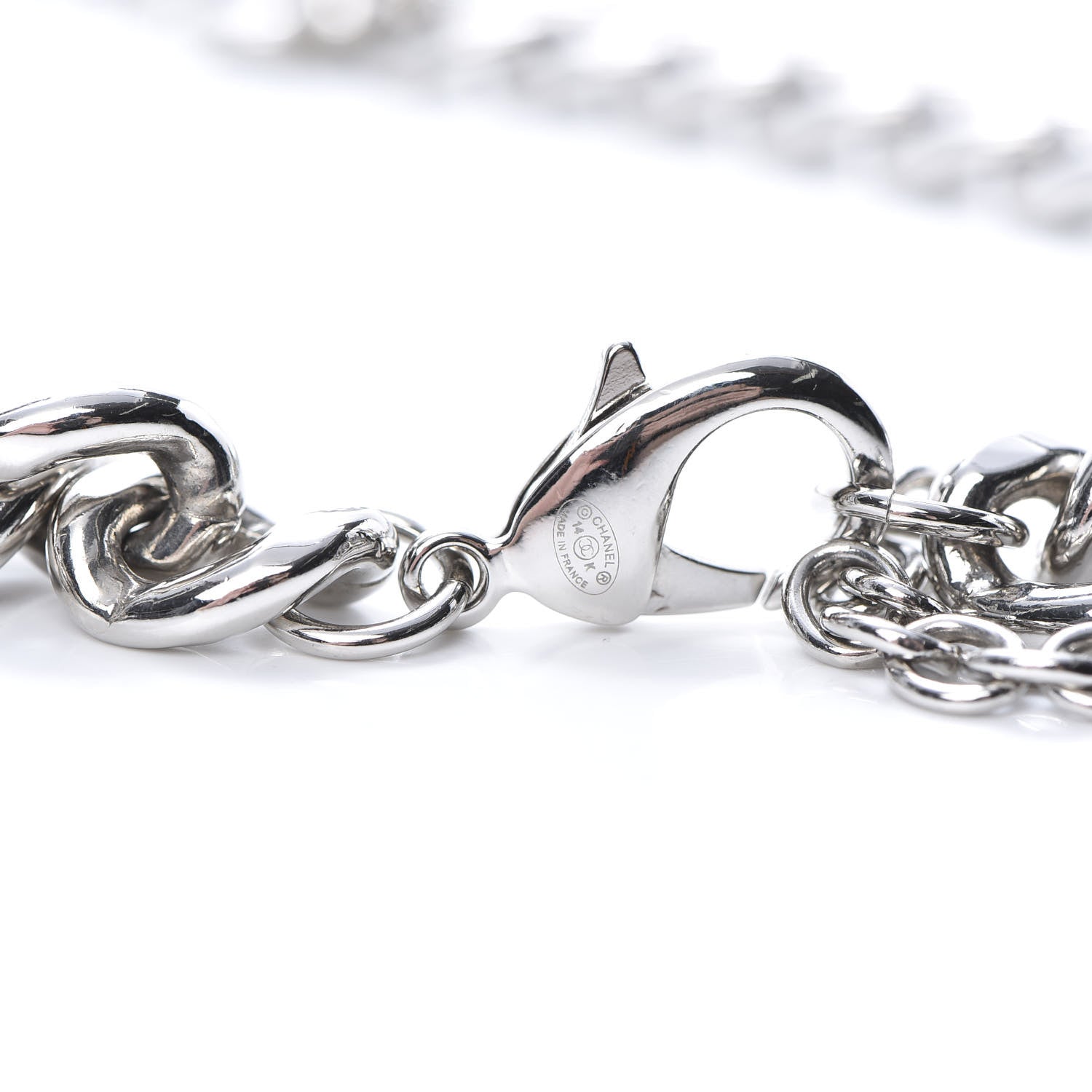 Chanel Resin CC Oversized Padlock Chain Necklace Silver Pearly White 4 of 6