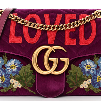 Gucci Velvet Matelasse Loved Embroidered Medium GG Marmont Shoulder Bag Fuchsia Violet Cyclamen 16 of 16