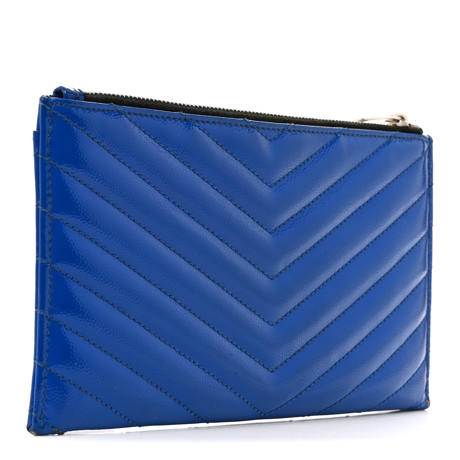 Saint Laurent Grain De Poudre Chevron Monogram Bill Pouch Neon Blue 3 of 13