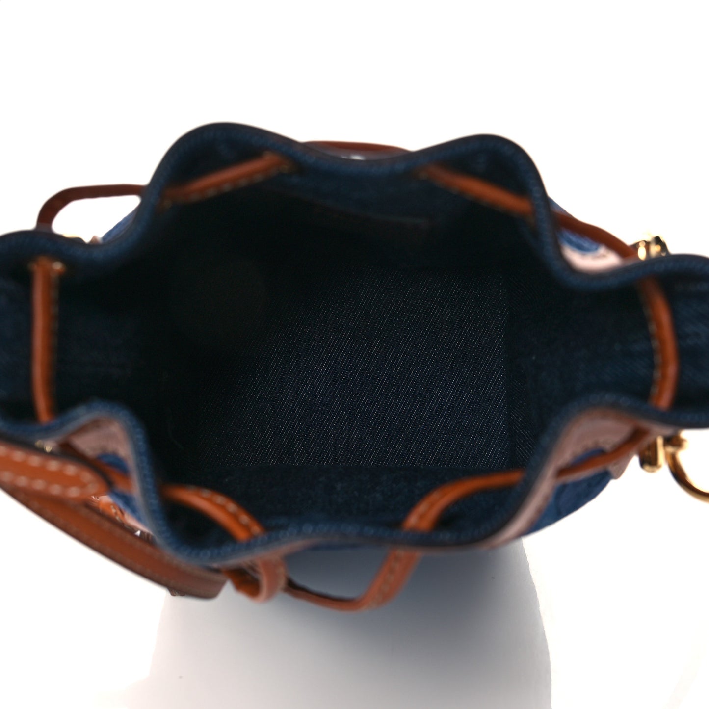 Denim Vitello King F is Fendi FF Embroidered Mini Mon Tresor Bucket Bag Blue Cuoio