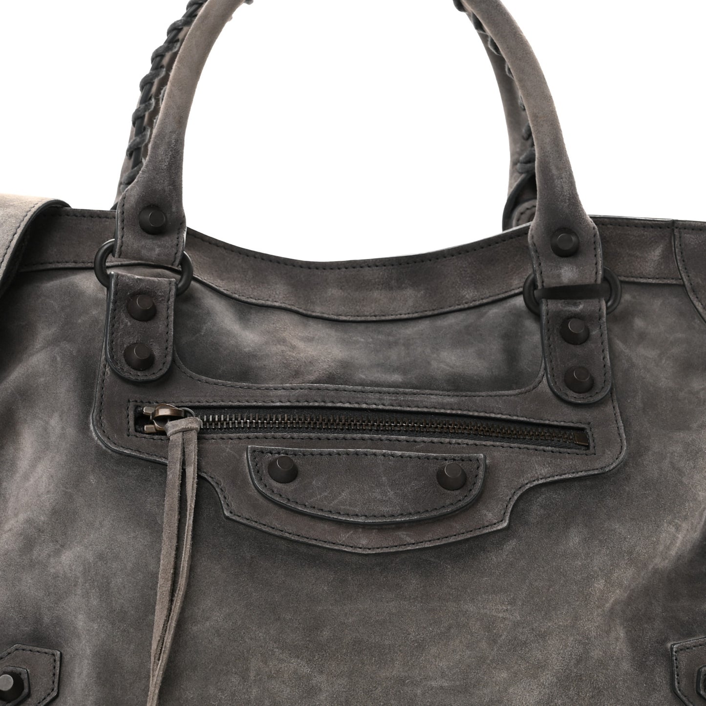 Waxed Suede Calfskin Classic Hardware Medium Le City Storm Grey