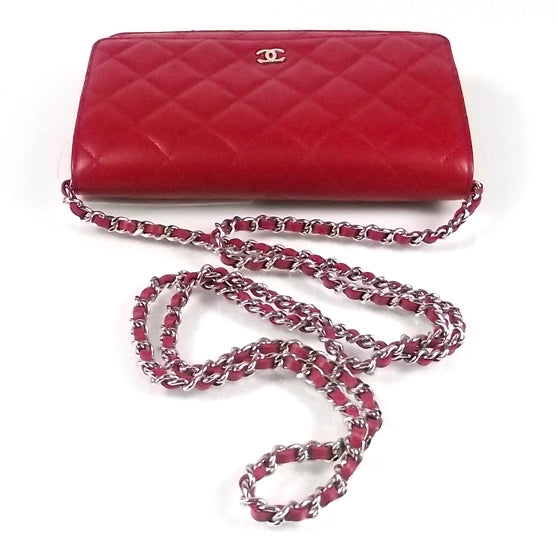 Chanel Lambskin Quilted Wallet On Chain Red 4 of 8