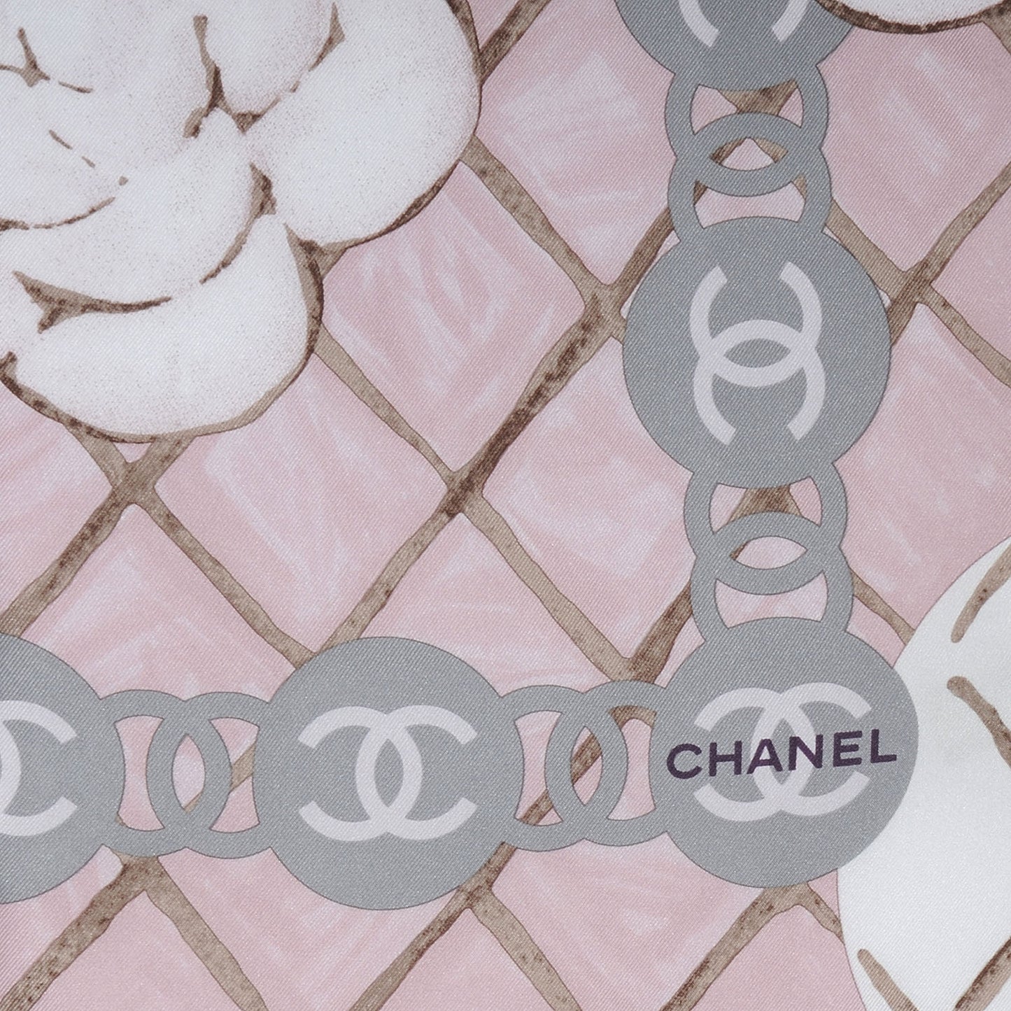 Silk CC Logo Camellia Scarf White Pink