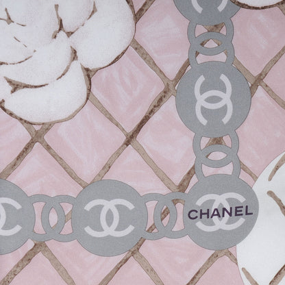 Chanel Silk CC Logo Camellia Scarf White Pink 3 of 5