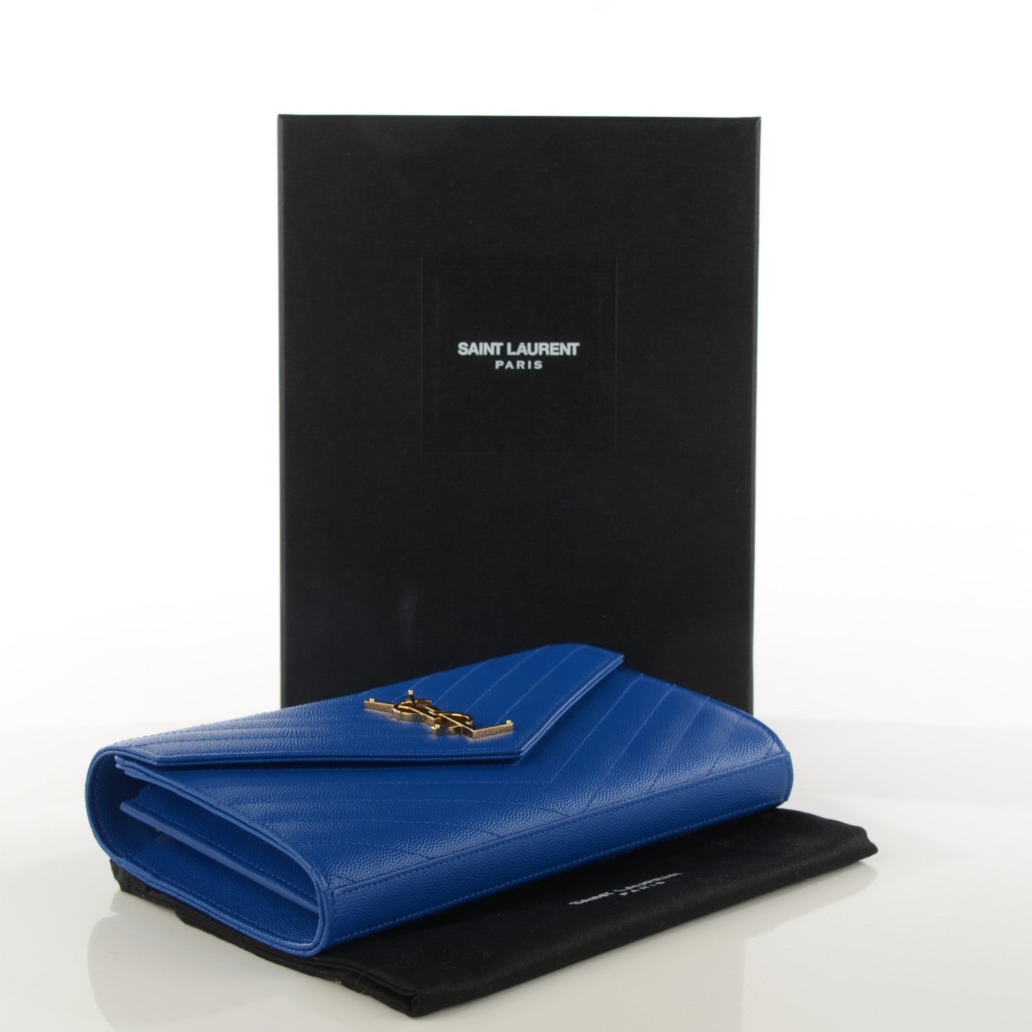 Saint Laurent Grain De Poudre Matelasse Chevron Monogram Chain Wallet Blue Majorelle 4 of 7
