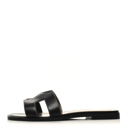 Hermes Box Calfskin Oran Sandals 38 Black 1 of 9