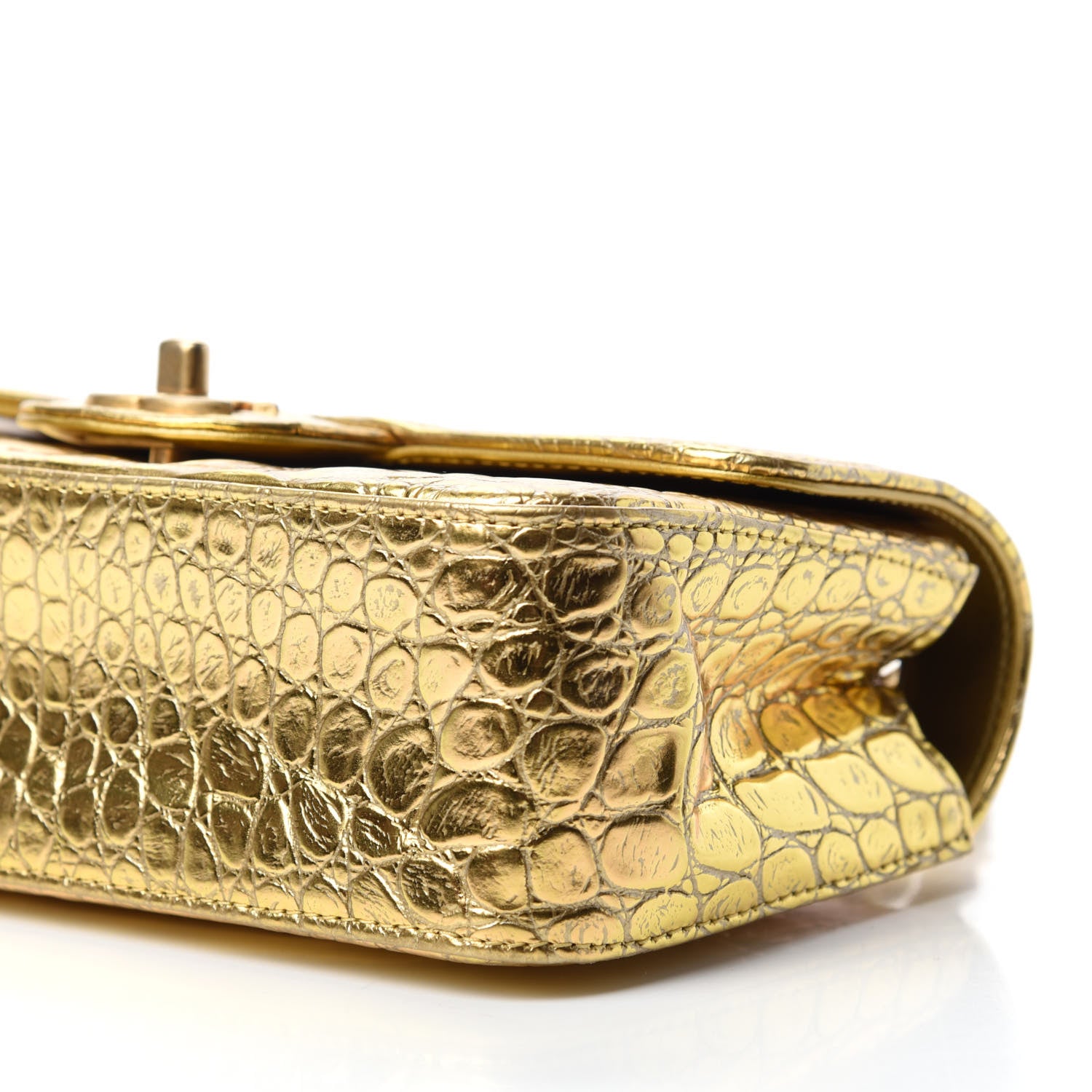Chanel Metallic Calfskin Crocodile Embossed Cocodile Rectangular Mini Flap Gold 7 of 11