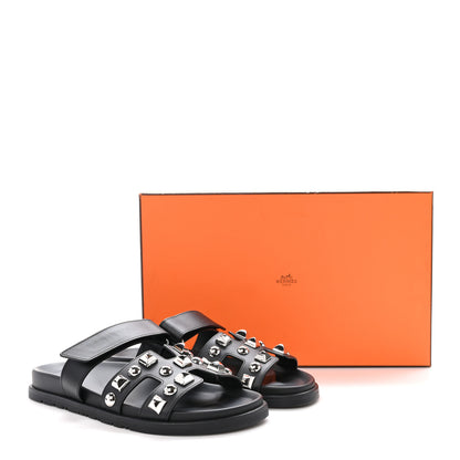 Hermes Calfskin Medor Studded Womens Chypre Sandals 40 Black 9 of 9
